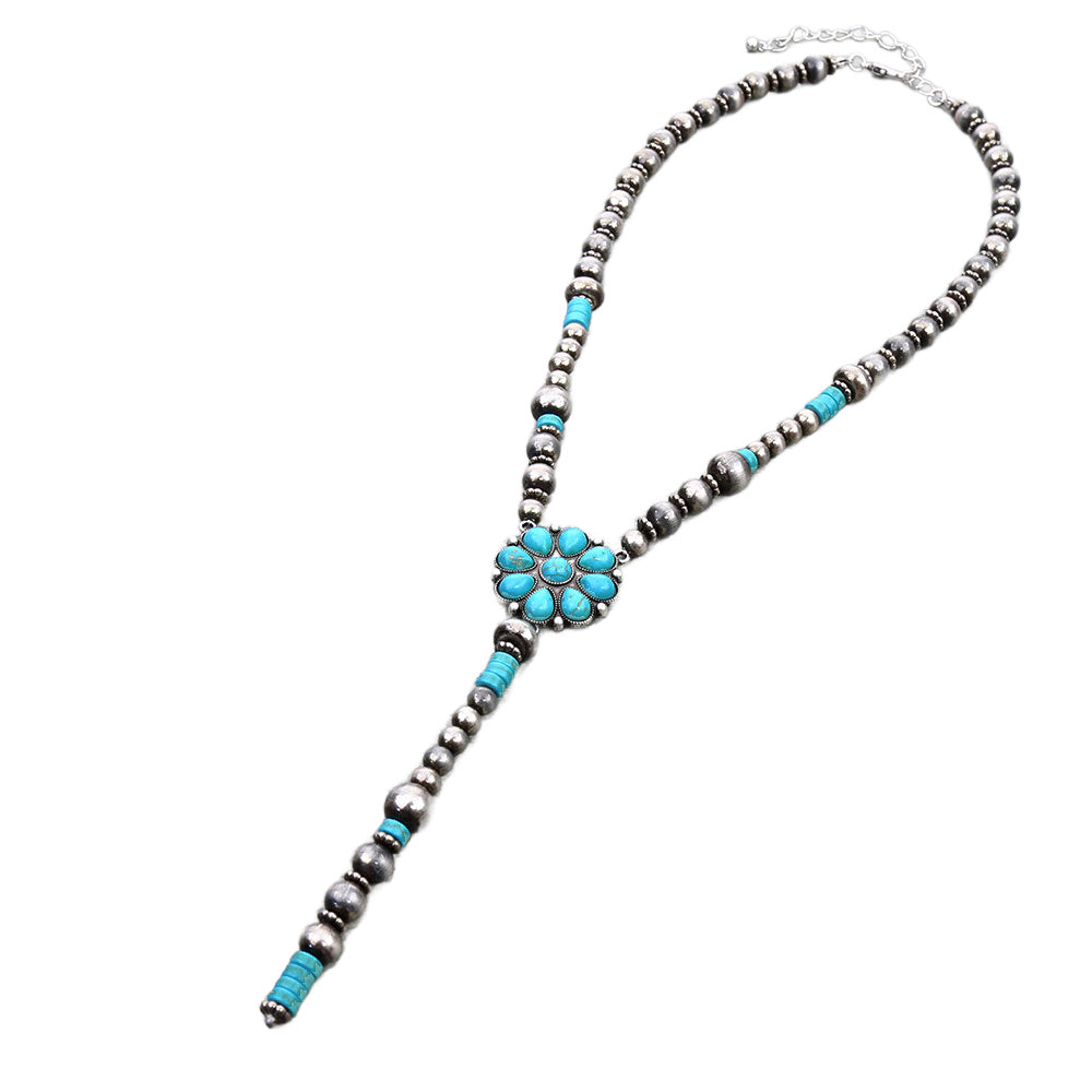 BLOSSOM PEARL Y NECKLACE - TURQ