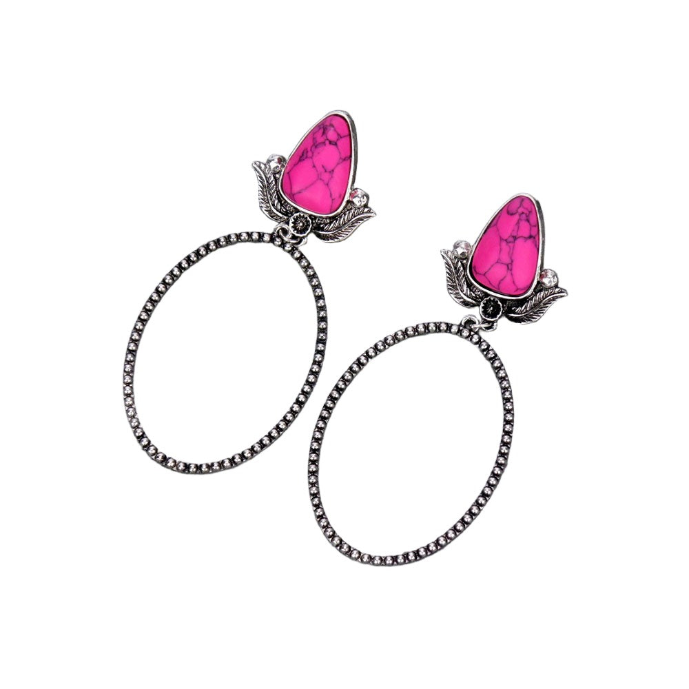 FEATHER STONE EARRINGS - PINK