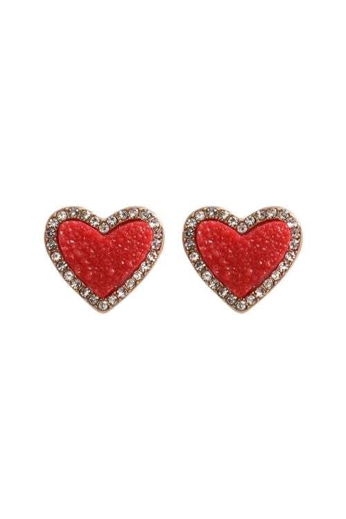 HEART EARRINGS - RED/RHINESTONES