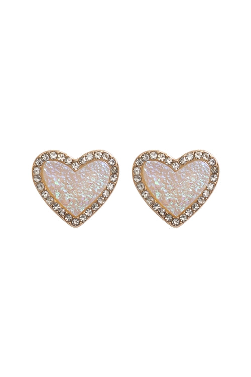 HEART EARRINGS - WHITE/RHINESTONES